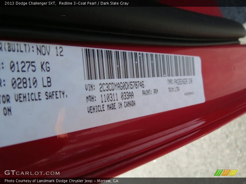 Redline 3-Coat Pearl / Dark Slate Gray 2013 Dodge Challenger SXT