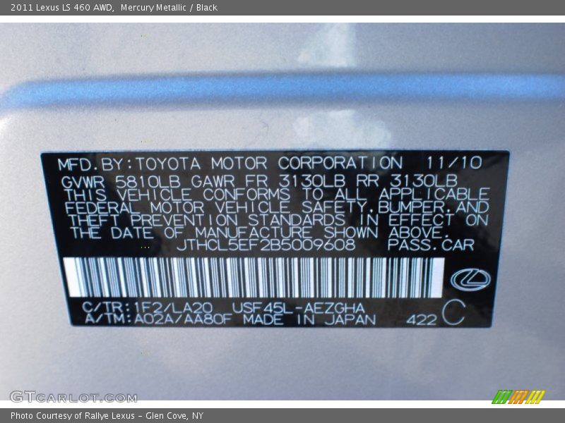Mercury Metallic / Black 2011 Lexus LS 460 AWD