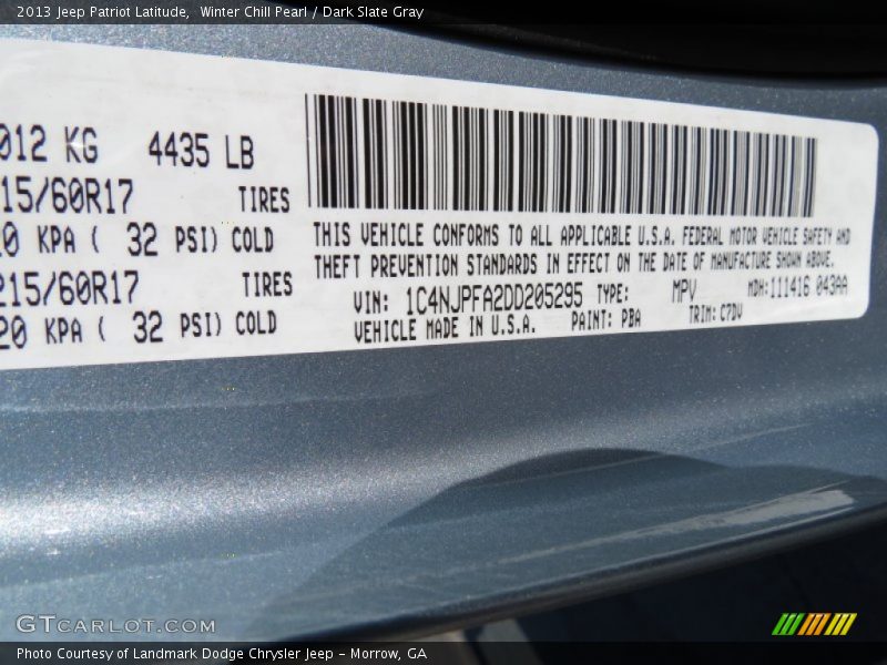 Winter Chill Pearl / Dark Slate Gray 2013 Jeep Patriot Latitude