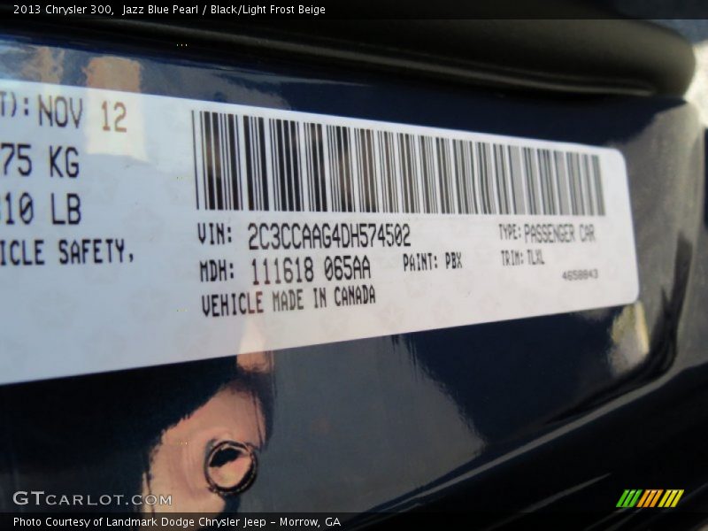 Jazz Blue Pearl / Black/Light Frost Beige 2013 Chrysler 300