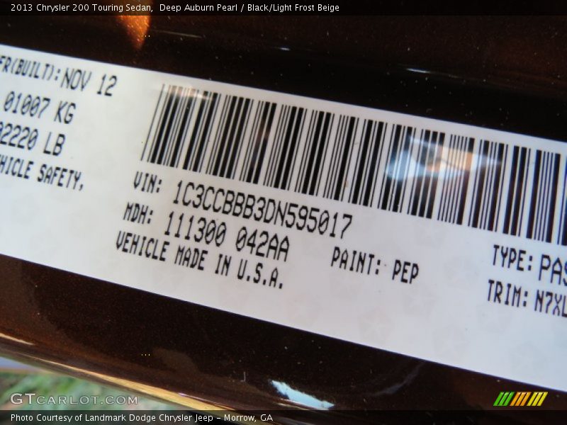 Deep Auburn Pearl / Black/Light Frost Beige 2013 Chrysler 200 Touring Sedan