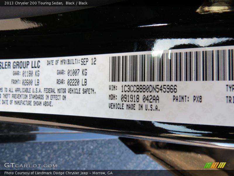 Black / Black 2013 Chrysler 200 Touring Sedan