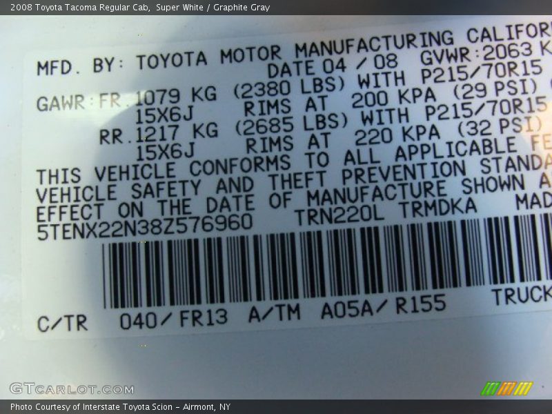 Super White / Graphite Gray 2008 Toyota Tacoma Regular Cab