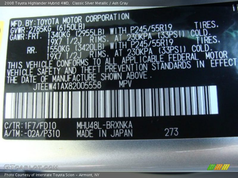 Classic Silver Metallic / Ash Gray 2008 Toyota Highlander Hybrid 4WD