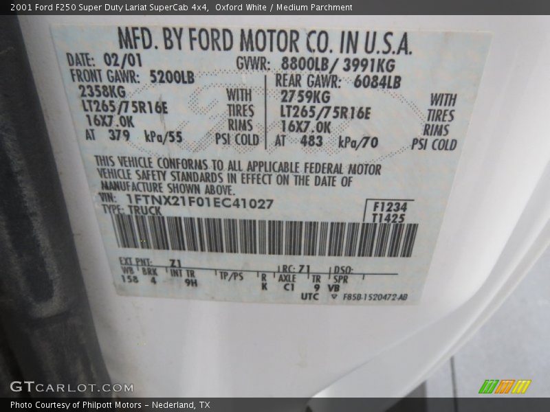 Oxford White / Medium Parchment 2001 Ford F250 Super Duty Lariat SuperCab 4x4