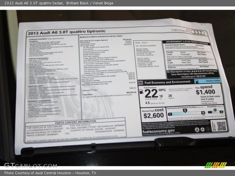 Brilliant Black / Velvet Beige 2013 Audi A6 3.0T quattro Sedan