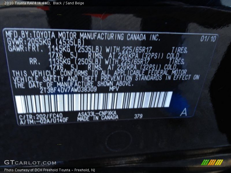Black / Sand Beige 2010 Toyota RAV4 I4 4WD