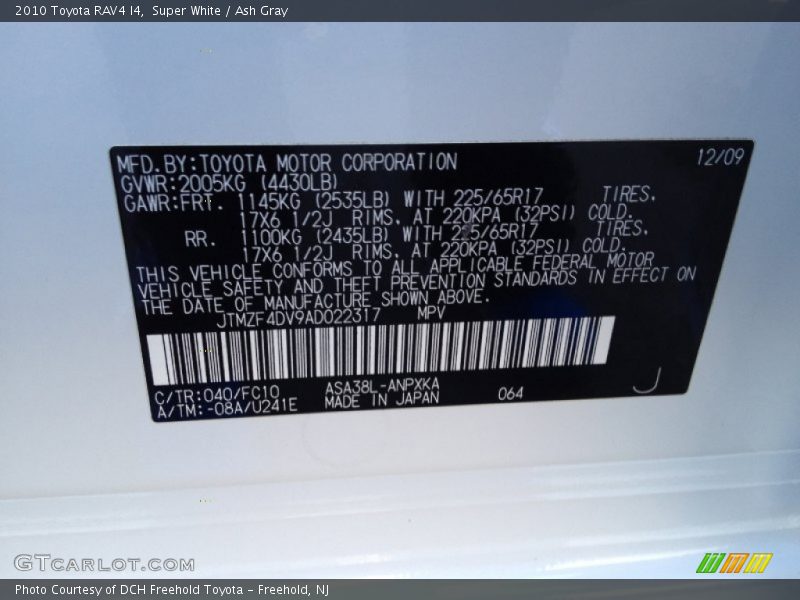 Super White / Ash Gray 2010 Toyota RAV4 I4