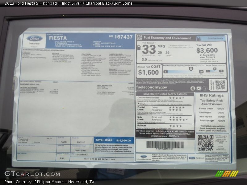  2013 Fiesta S Hatchback Window Sticker