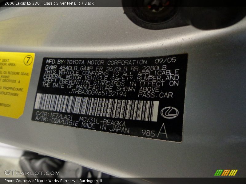 Classic Silver Metallic / Black 2006 Lexus ES 330