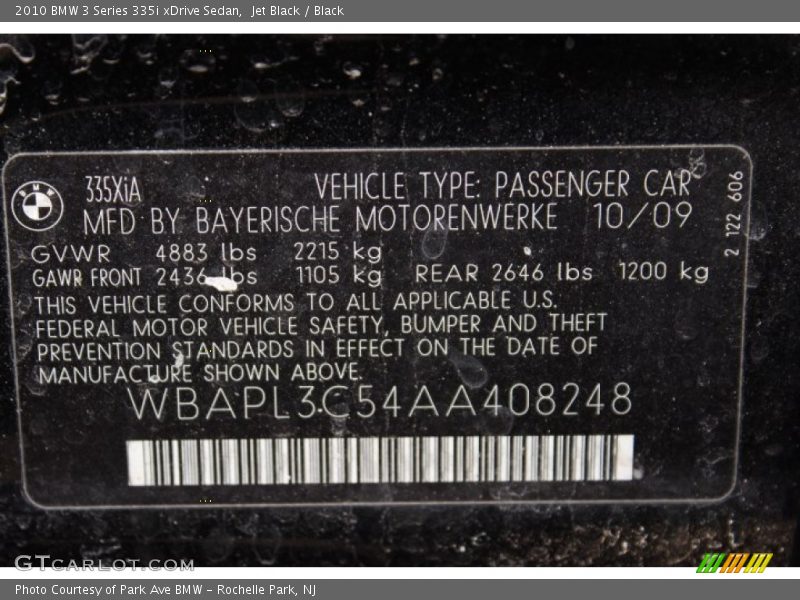 Jet Black / Black 2010 BMW 3 Series 335i xDrive Sedan