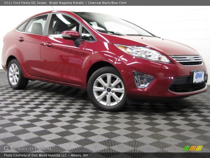 Bright Magenta Metallic / Charcoal Black/Blue Cloth 2011 Ford Fiesta SEL Sedan