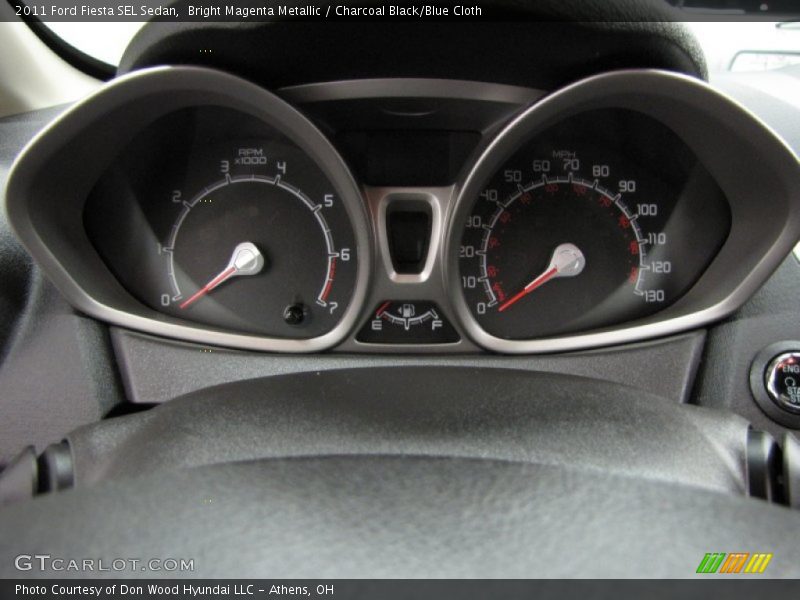 Bright Magenta Metallic / Charcoal Black/Blue Cloth 2011 Ford Fiesta SEL Sedan