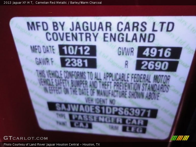 2013 XF I4 T Carnelian Red Metallic Color Code CAJ