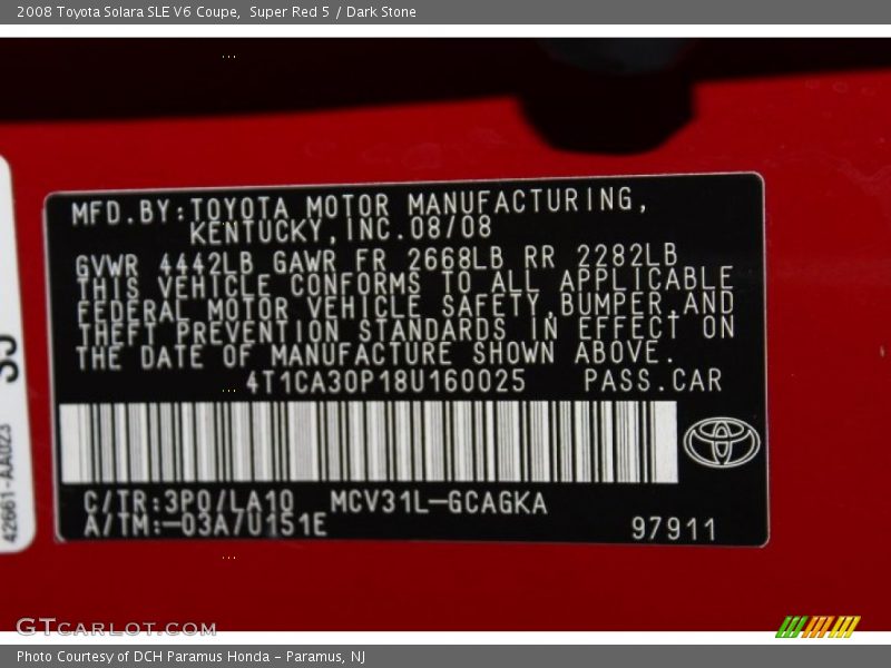 Super Red 5 / Dark Stone 2008 Toyota Solara SLE V6 Coupe