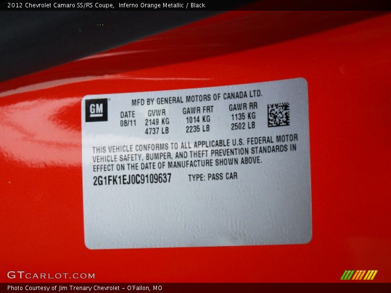 Inferno Orange Metallic / Black 2012 Chevrolet Camaro SS/RS Coupe