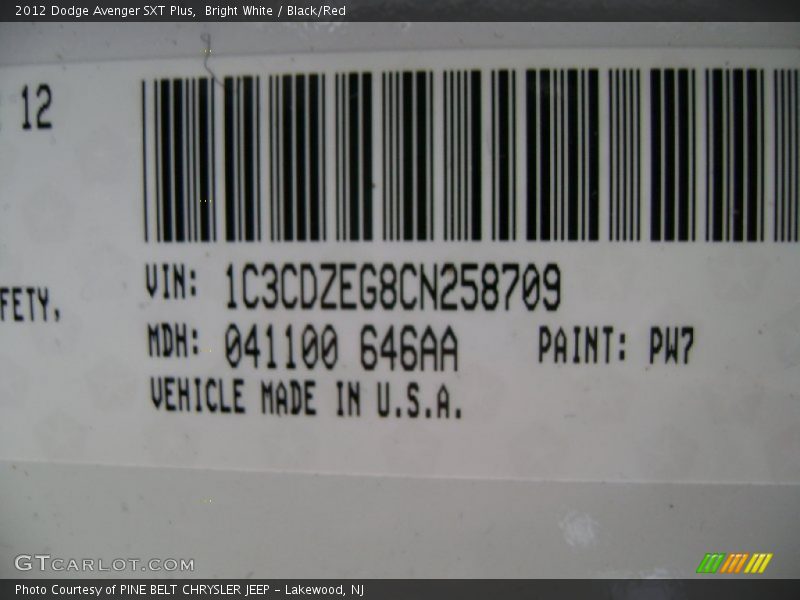 Bright White / Black/Red 2012 Dodge Avenger SXT Plus