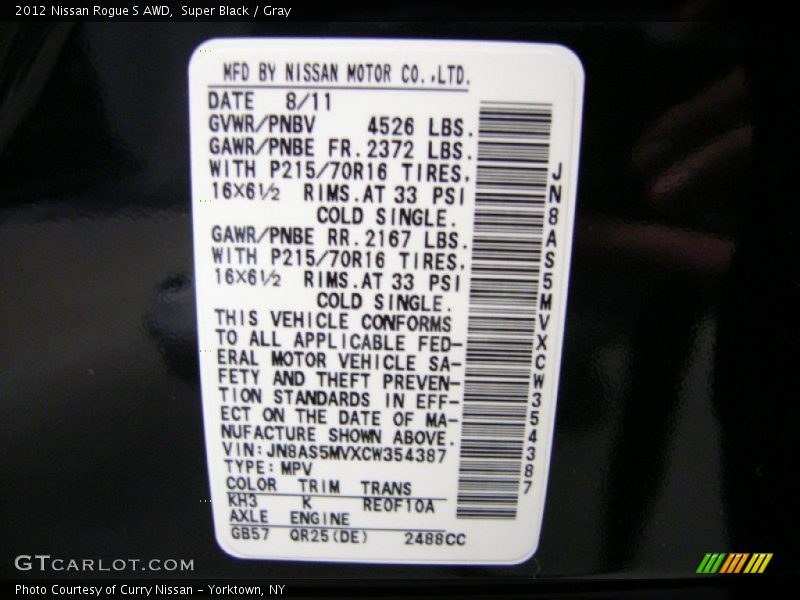 Super Black / Gray 2012 Nissan Rogue S AWD