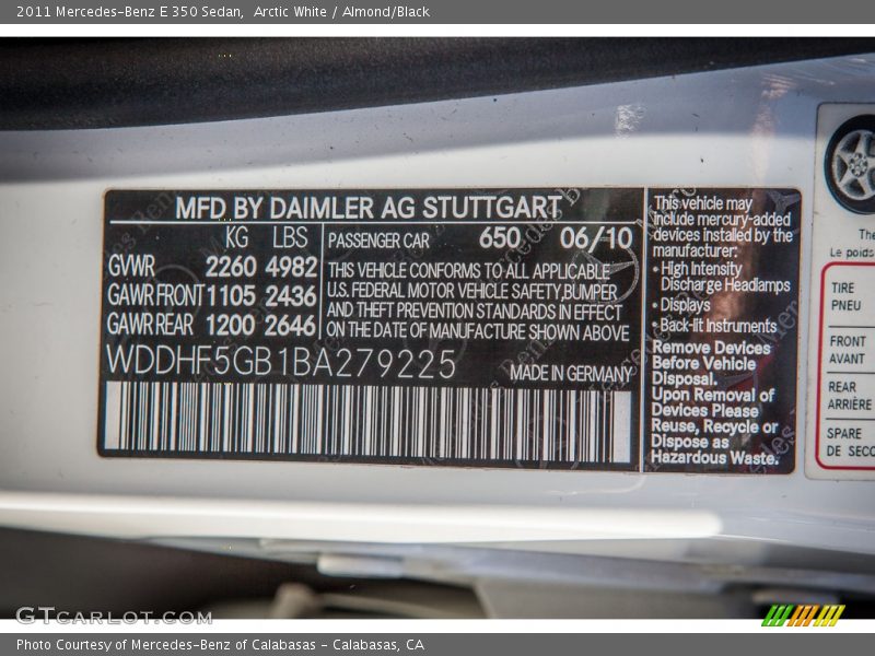 Arctic White / Almond/Black 2011 Mercedes-Benz E 350 Sedan