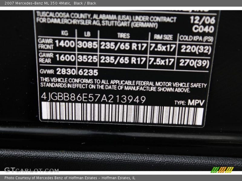 Black / Black 2007 Mercedes-Benz ML 350 4Matic