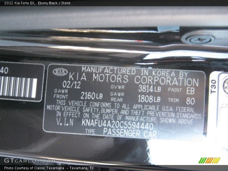 2012 Forte EX Ebony Black Color Code EB