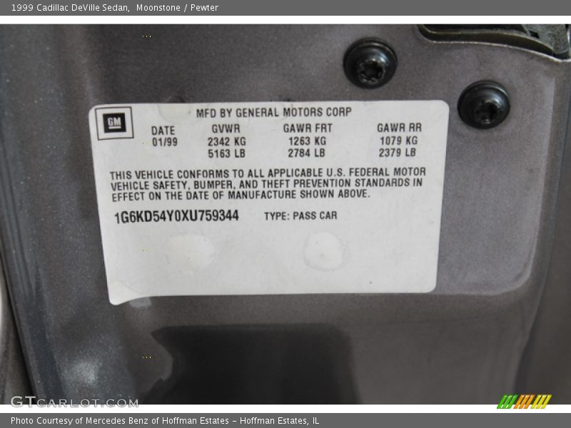 Moonstone / Pewter 1999 Cadillac DeVille Sedan