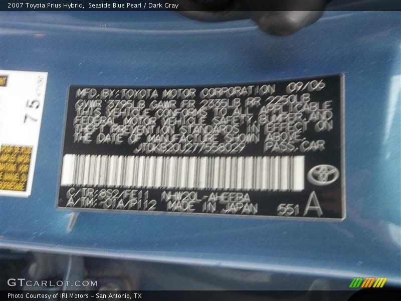 Seaside Blue Pearl / Dark Gray 2007 Toyota Prius Hybrid