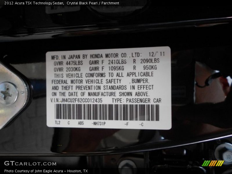 Crystal Black Pearl / Parchment 2012 Acura TSX Technology Sedan