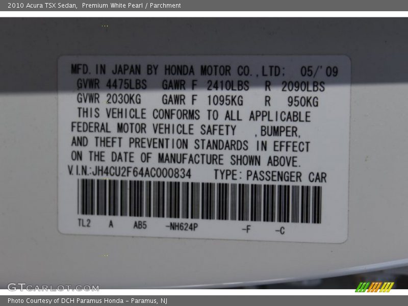 Premium White Pearl / Parchment 2010 Acura TSX Sedan