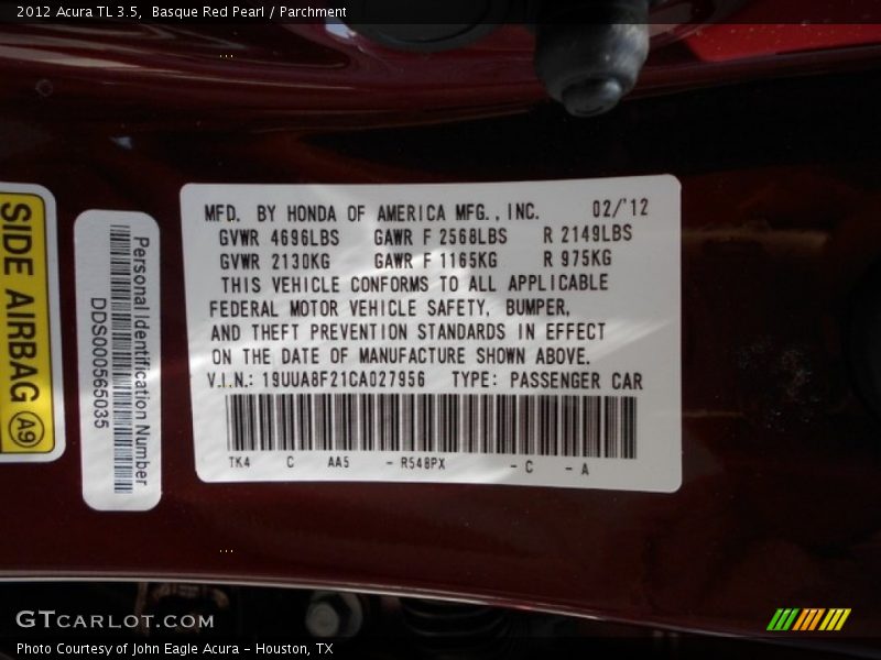 Basque Red Pearl / Parchment 2012 Acura TL 3.5