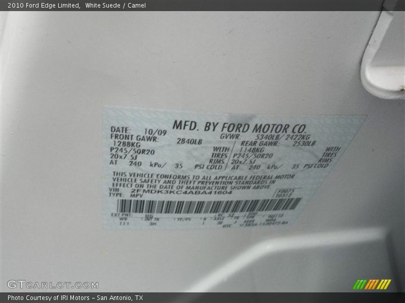 White Suede / Camel 2010 Ford Edge Limited