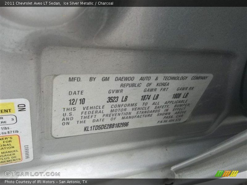 Ice Silver Metallic / Charcoal 2011 Chevrolet Aveo LT Sedan
