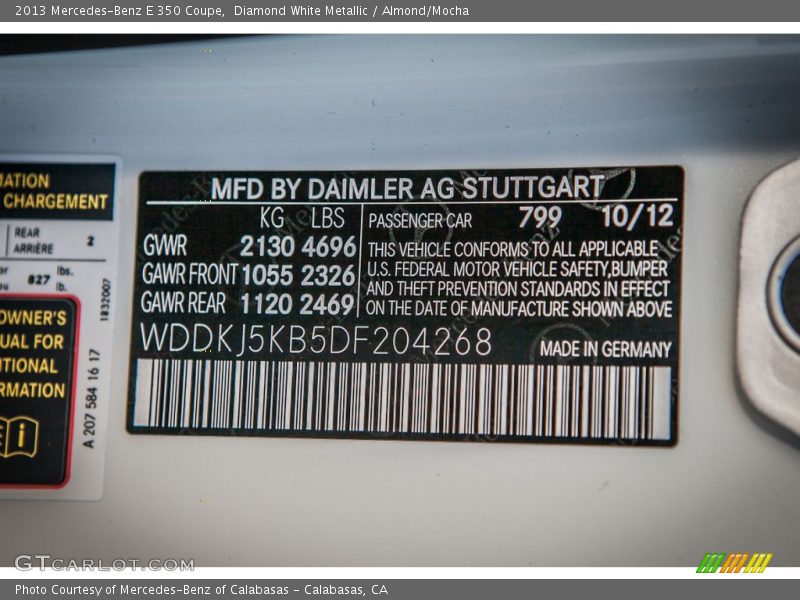 Diamond White Metallic / Almond/Mocha 2013 Mercedes-Benz E 350 Coupe