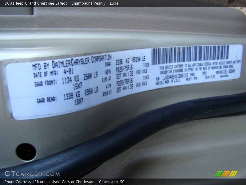 Champagne Pearl / Taupe 2001 Jeep Grand Cherokee Laredo