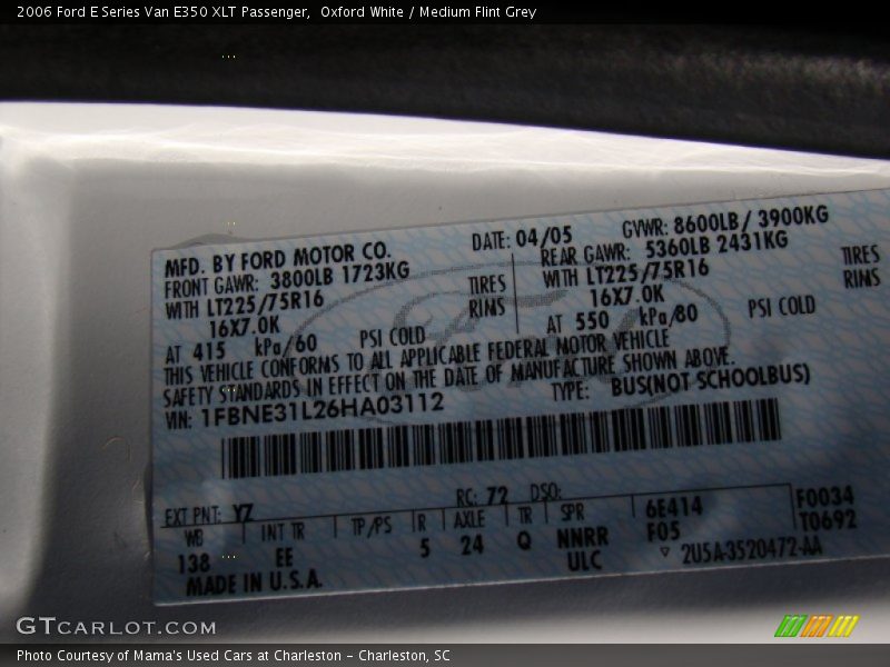 Oxford White / Medium Flint Grey 2006 Ford E Series Van E350 XLT Passenger
