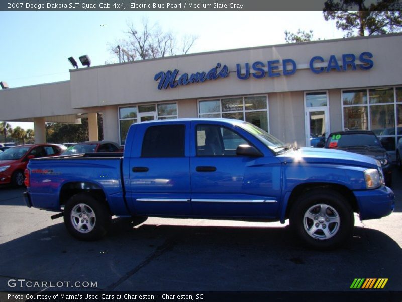 Electric Blue Pearl / Medium Slate Gray 2007 Dodge Dakota SLT Quad Cab 4x4
