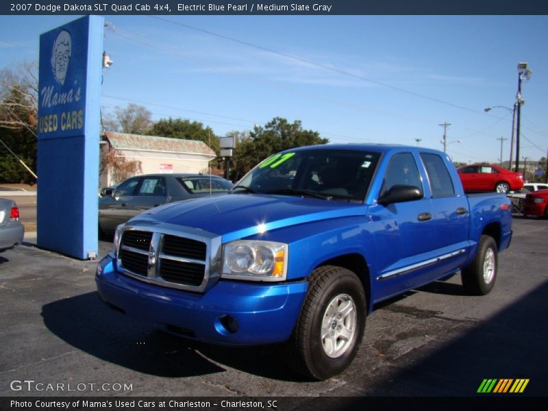 Electric Blue Pearl / Medium Slate Gray 2007 Dodge Dakota SLT Quad Cab 4x4