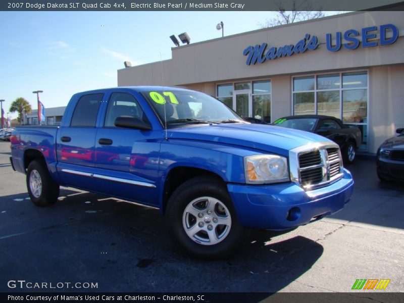 Electric Blue Pearl / Medium Slate Gray 2007 Dodge Dakota SLT Quad Cab 4x4