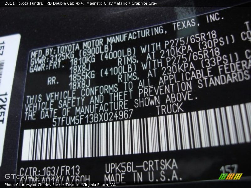 Magnetic Gray Metallic / Graphite Gray 2011 Toyota Tundra TRD Double Cab 4x4