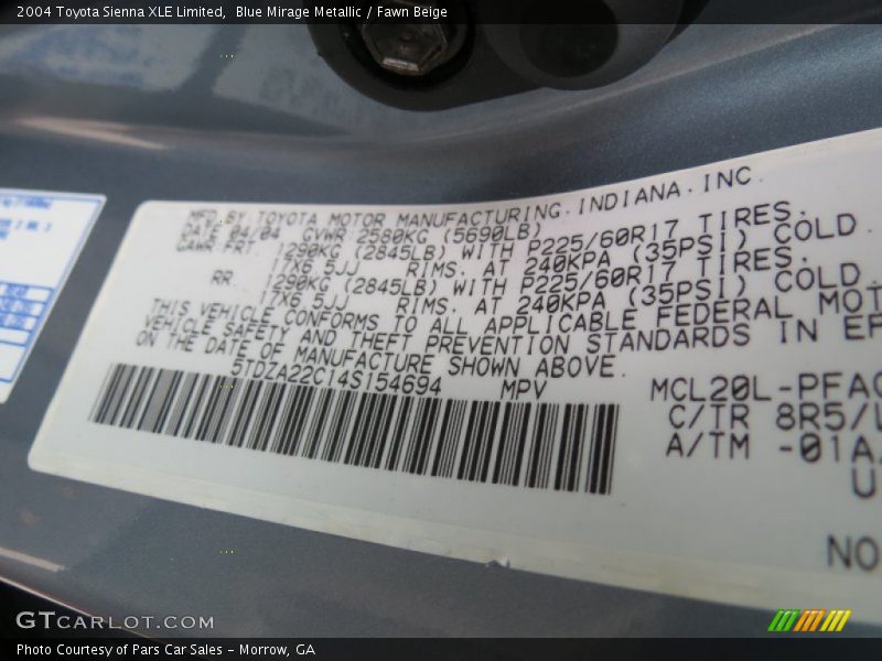 Blue Mirage Metallic / Fawn Beige 2004 Toyota Sienna XLE Limited