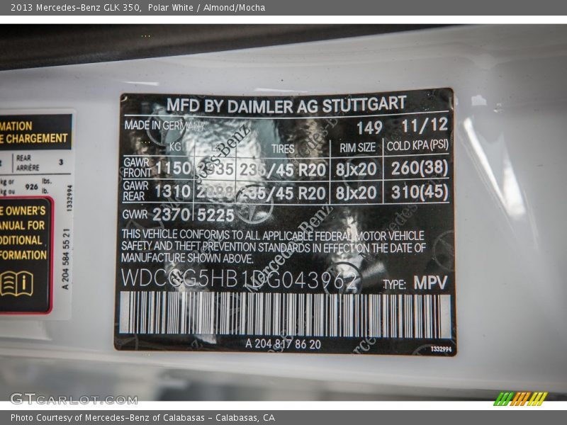 Polar White / Almond/Mocha 2013 Mercedes-Benz GLK 350
