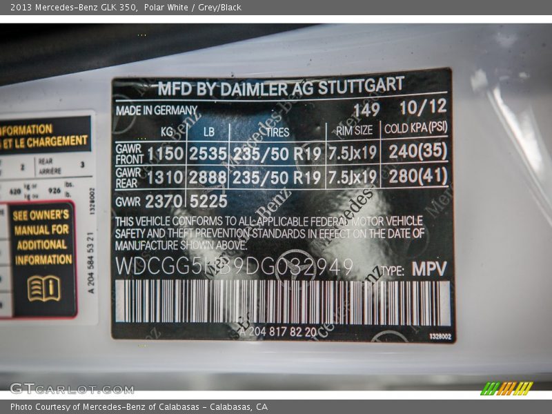 Polar White / Grey/Black 2013 Mercedes-Benz GLK 350