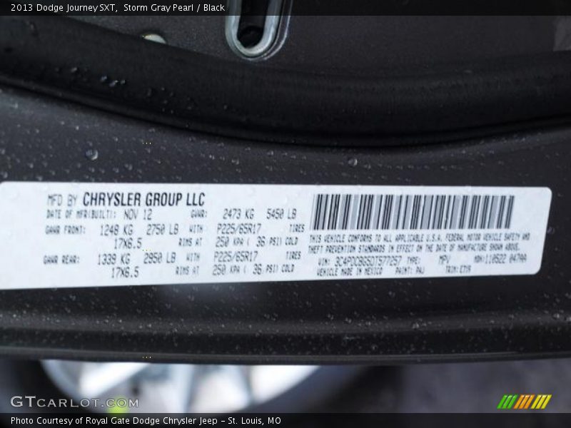 Storm Gray Pearl / Black 2013 Dodge Journey SXT