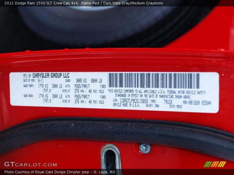 Flame Red / Dark Slate Gray/Medium Graystone 2012 Dodge Ram 1500 SLT Crew Cab 4x4