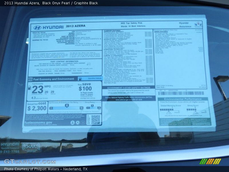  2013 Azera  Window Sticker