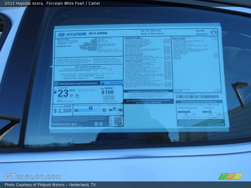  2013 Azera  Window Sticker