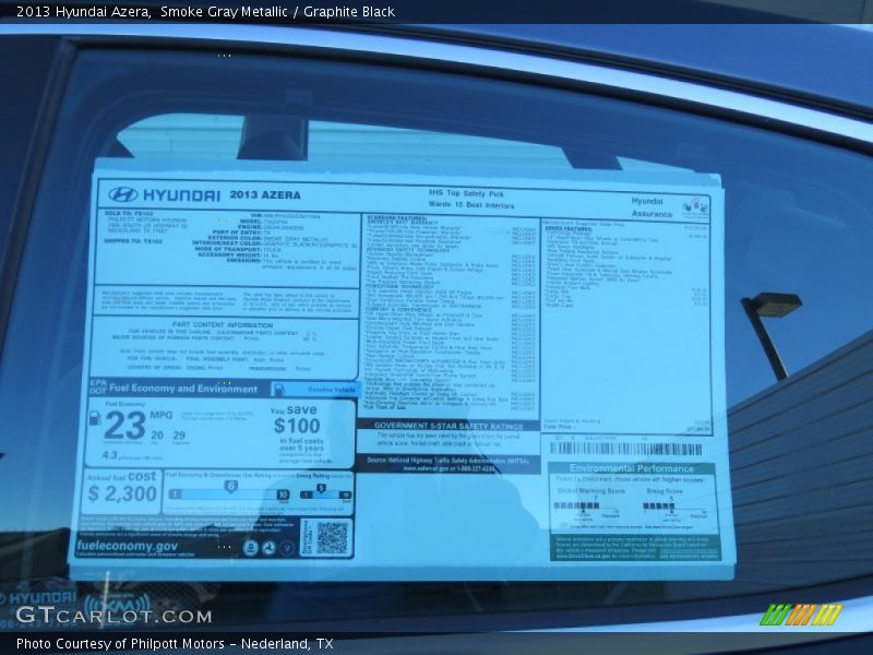  2013 Azera  Window Sticker