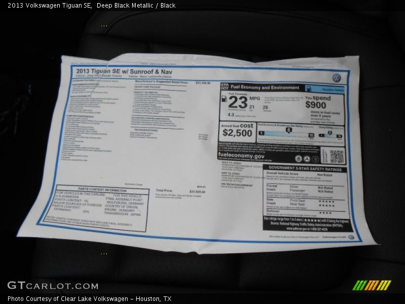  2013 Tiguan SE Window Sticker