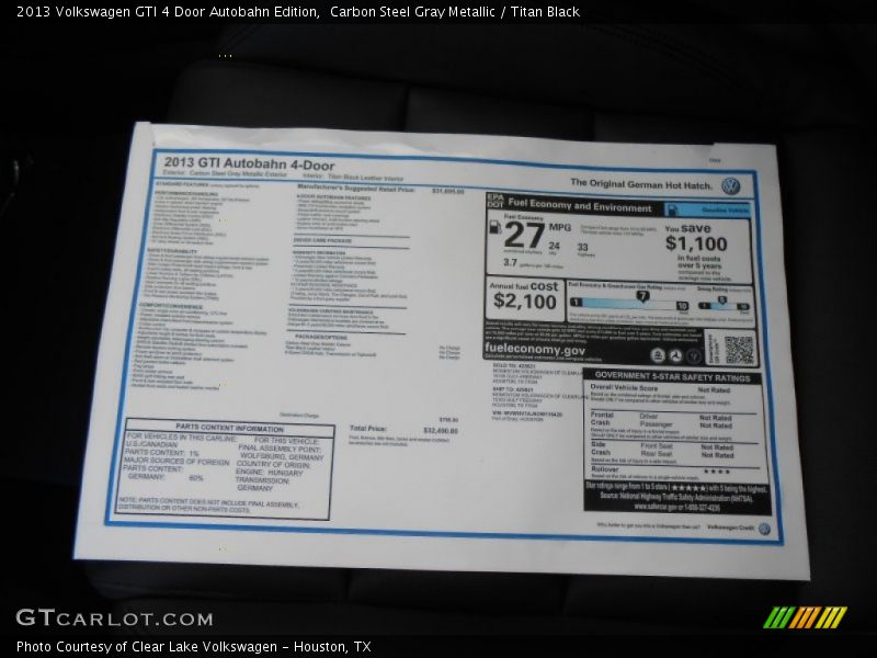  2013 GTI 4 Door Autobahn Edition Window Sticker