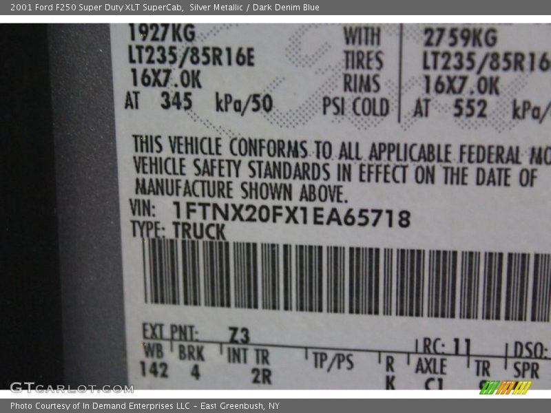 2001 F250 Super Duty XLT SuperCab Silver Metallic Color Code Z3